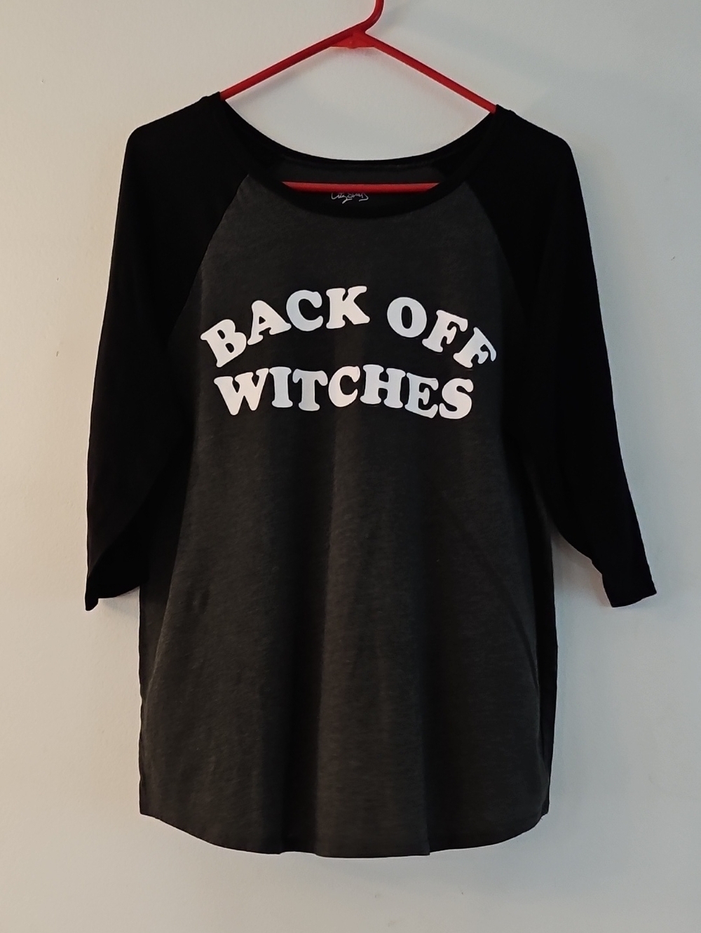 XXL Back Off Witches Graphic Raglan Top - Black/Charcoal